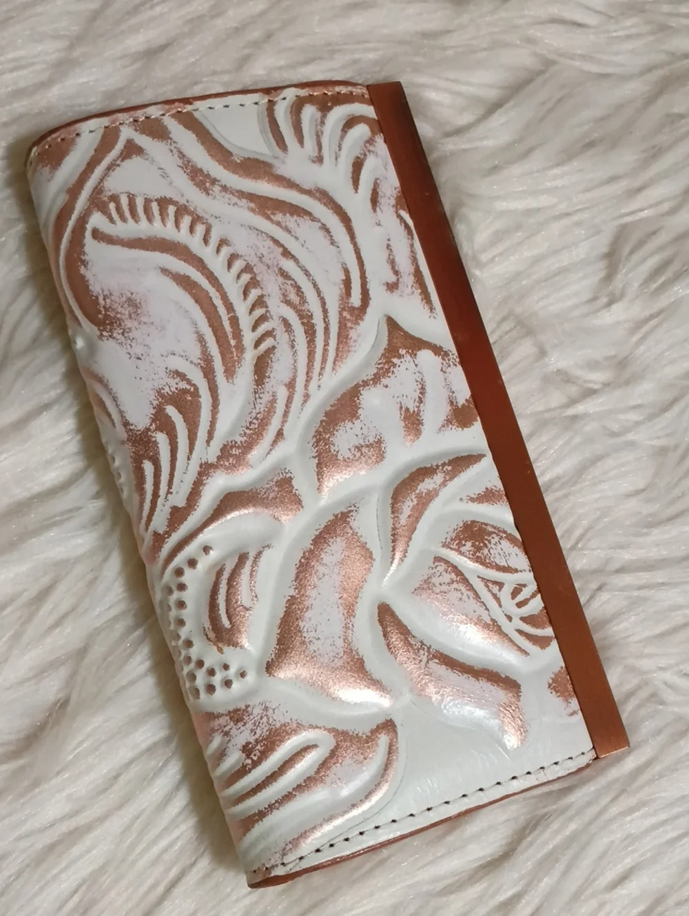 Leather embossed Floral Wallet copper Rose Gold Patricia Nash